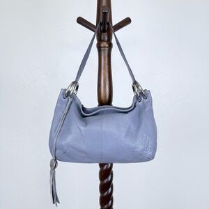 Furla Lavender Leather Shoulder Handbag with Silver Hardware and Logo Tassel